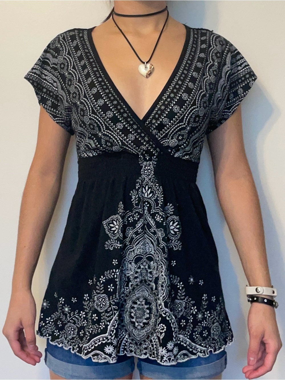 Y2K Almost Famous Tie Back Embroidered Lace Top